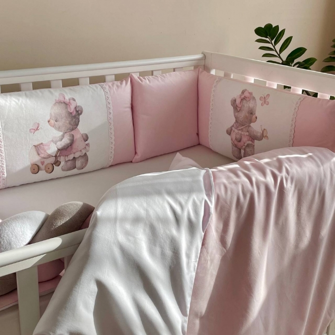 Set lenjerie Patut BebeCopii 8 piese Teddy Kids Toys Roz (5)